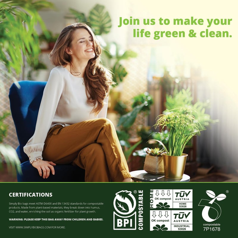Simply Bio 1.6 Gallon Compostable Trash Bags Liners Handle, Heavy Duty Extra Thick 0.6 Mil, 6.06 Liter, 50 Bags, Small Kitchen Food Scrap Waste Bag, ASTM D6400, US BPI and OK Compost Home Certified - Image 5